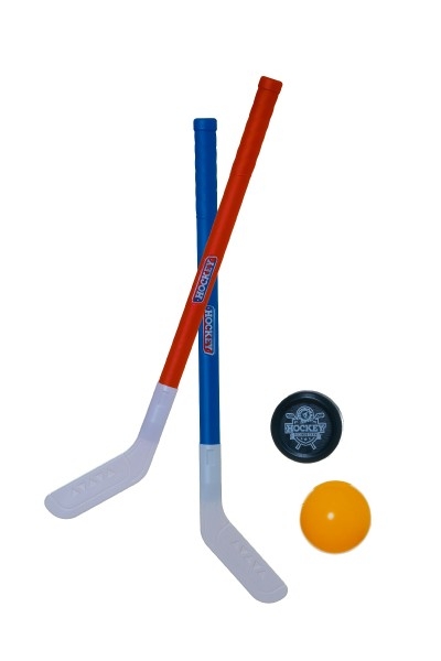 Hokejky pozemní 2ks plast 72cm + florbalový míček + plastový puk 