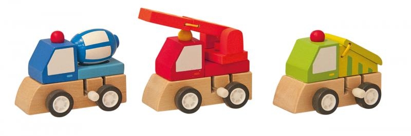 Natahovací stavební autíčka na klíček - míchačka betonu, jeřáb, sklápěčka