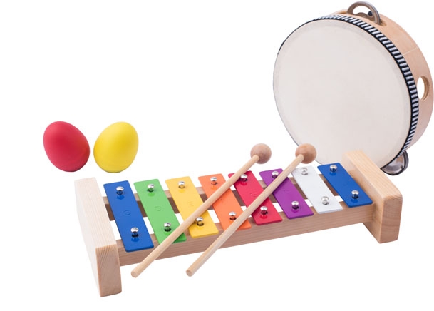 Muzikální set ( xylofon, tamburína/bubínek, triangl, 2 maracas vajíčka )