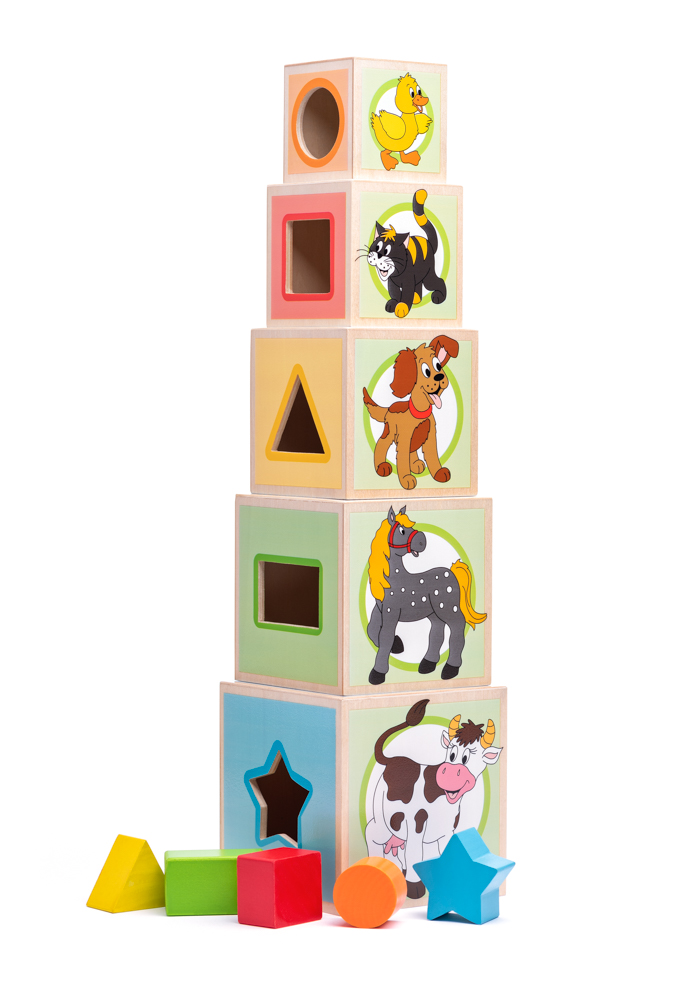 Věž dřevěná z 5ti kostek "Zvířátka"-nový design