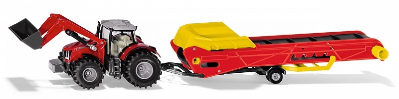 SIKU Farmer – Traktor Massey Ferguson MF8680 s pásovým dopravníkem