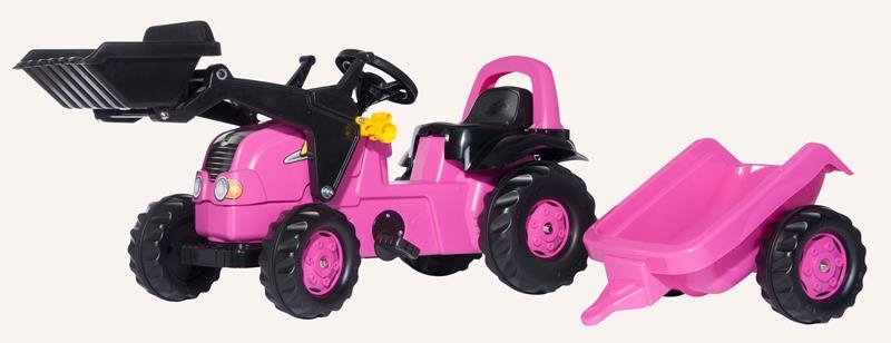  Rolly Toys Rolly Kid růžový traktor s předním nakladačem a vlekem 