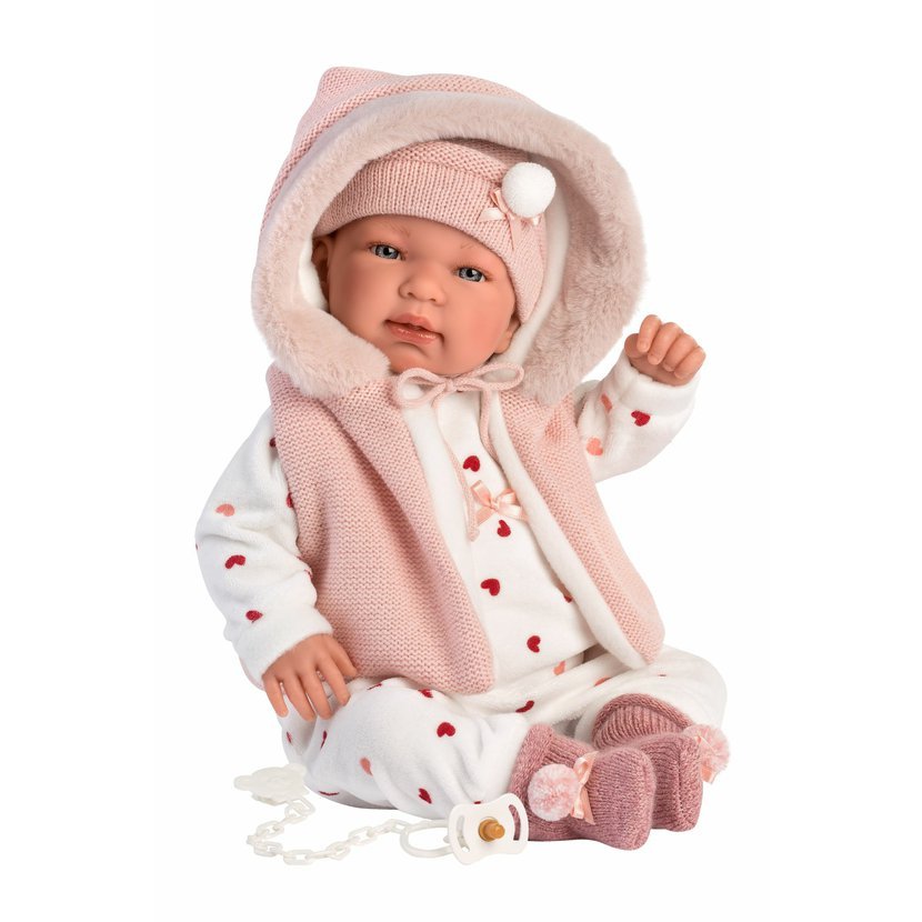  Llorens 84440 NEW BORN - realistická panenka miminko se zvuky a měkkým látkovým tělem - 44 cm