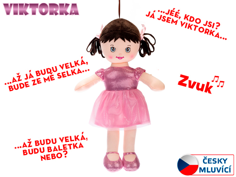  Panenka Viktorka hadrová 32cm česky mluvící na baterie světle růžová 0m+ v sáčku