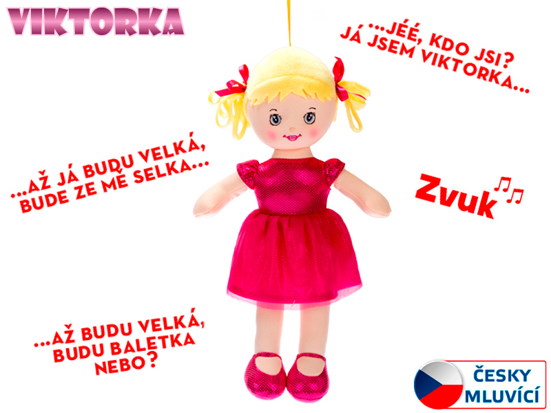  Panenka Viktorka hadrová 32cm česky mluvící na baterie tmavě růžová 0m+ v sáčku